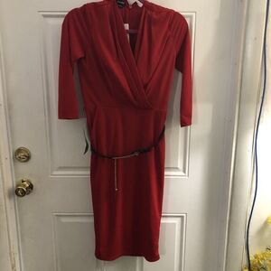bebe Vibrant Red Long Sleeve Dress